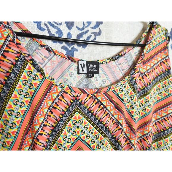 Vibe Sportswear Dress 2XL Cold Shoulder Midi Maxi Colorful Cinch Waist - Picture 2 of 6